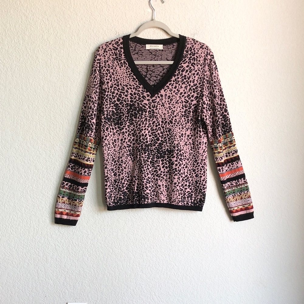 Anthropologie Aldomartins Montage Knit Pullover Sweater Medium V Neck Leopard